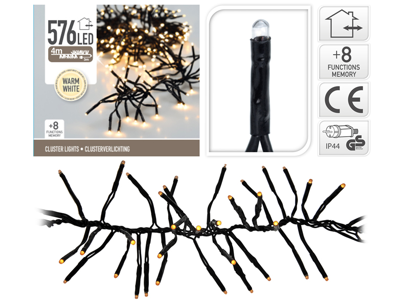 Cluster Lichterkette, warmweiß für Aussen,  576 LED