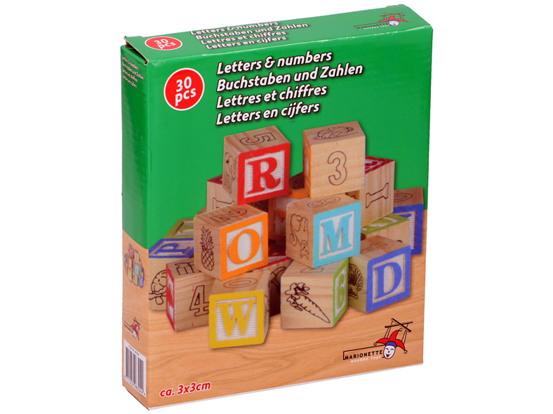 Holzspiel Buchstaben und Zahlen,30 Steine