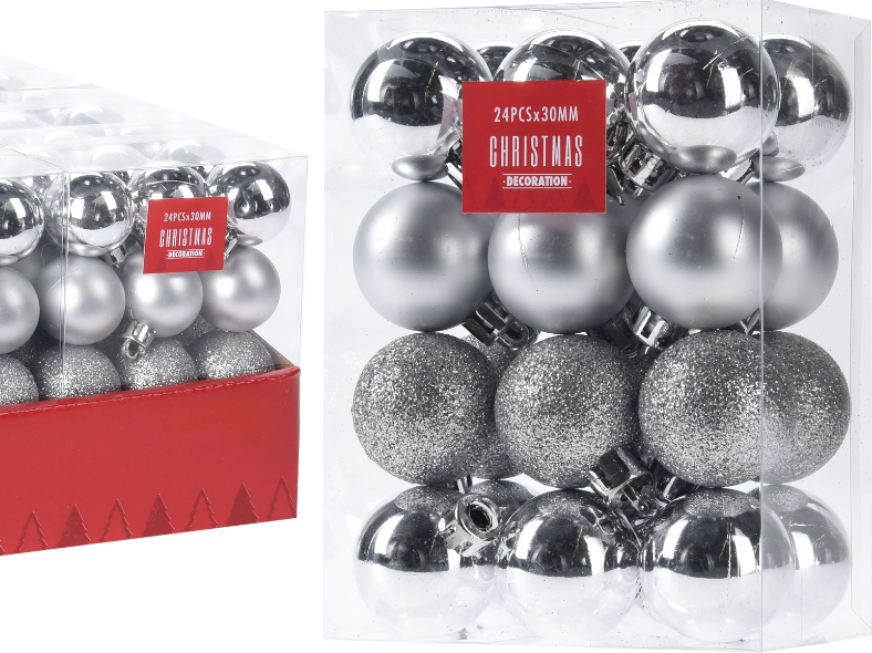 Weihnachtsbaumkugel 24er Set 3 cm silber