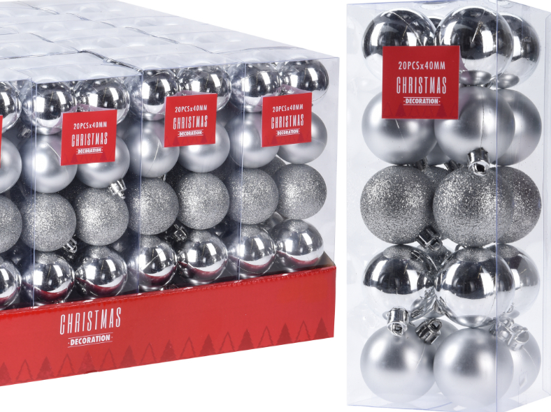 Weihnachtsbaumkugel 20er Set 4 cm silber