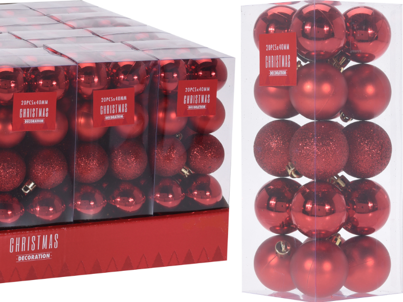 Weihnachtsbaumkugel 20er Set 4 cm Rot