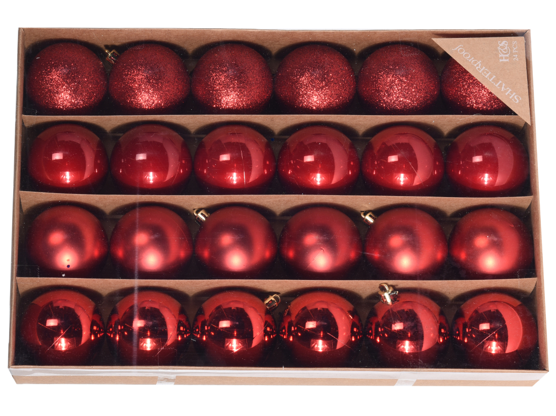 Weihnachtsbaumkugel 24er Set 6 cm rot