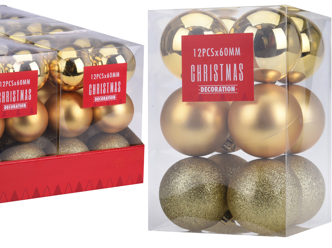 Weihnachtsbaumkugel 12er Set 6 cm gold