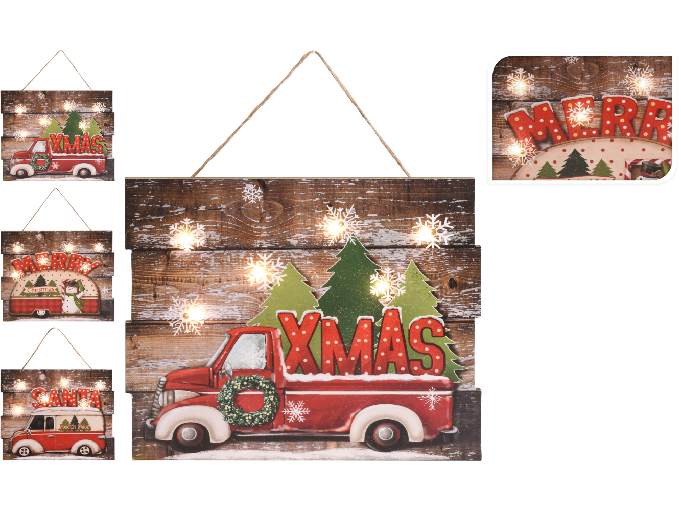 LED Holz Bild, Leinwand XMAS mit 6 Micro LED`s