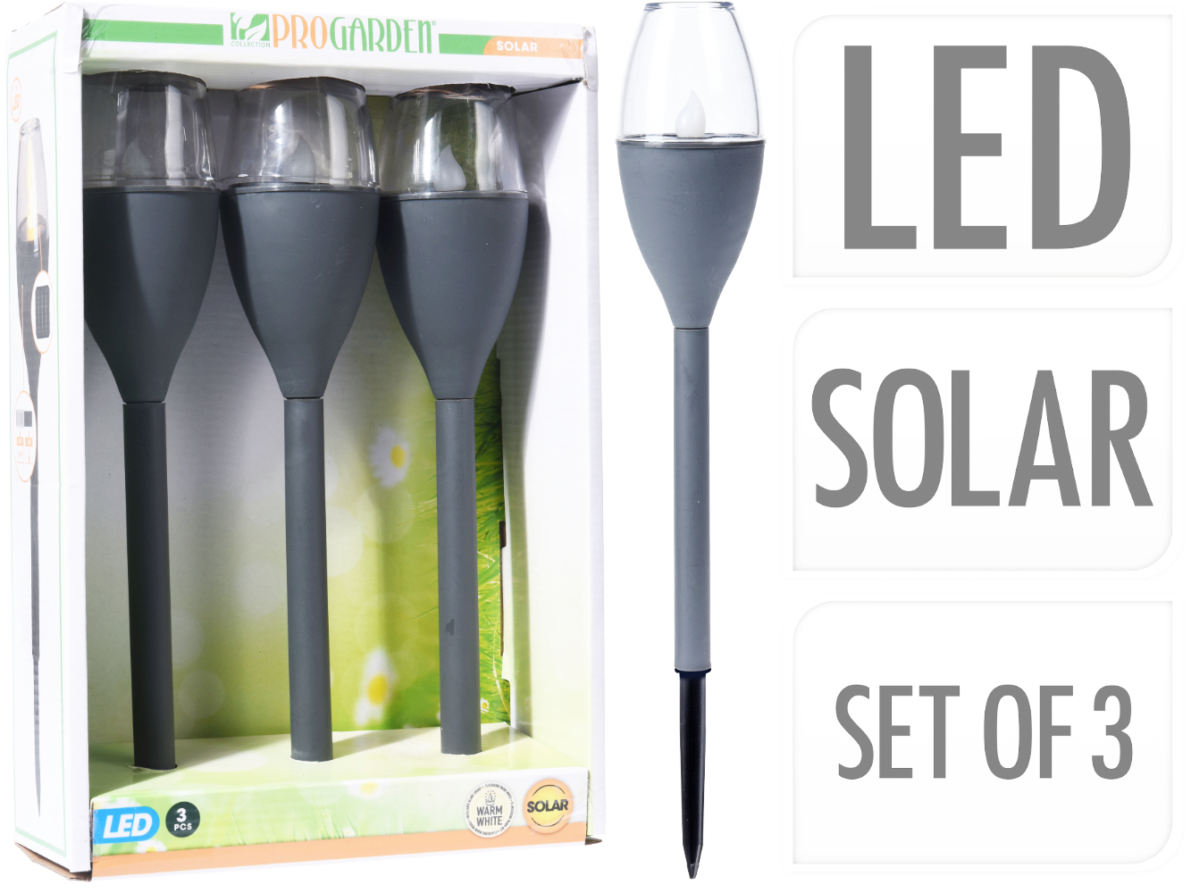 3er Set Solarlampe LED , warmweißes Licht