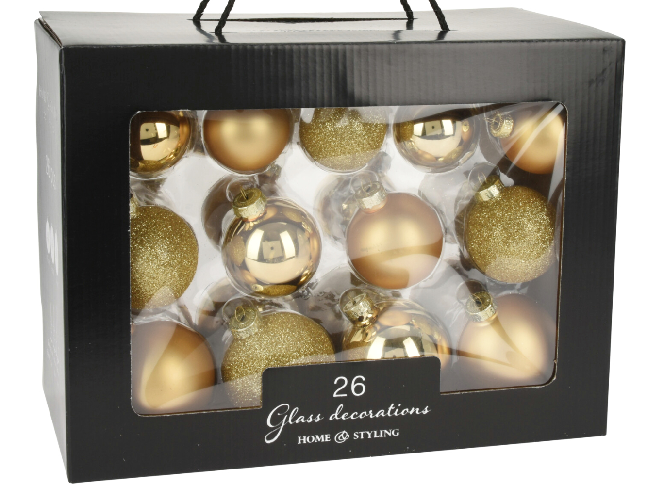 Weihnachtsbaumkugel Glas 26er Komplett-Set matt/glanz/glitter Gold