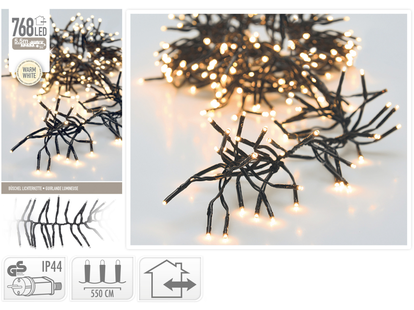 Cluster Büschel Lichterkette, warm-weiß für Aussen,  768 LED